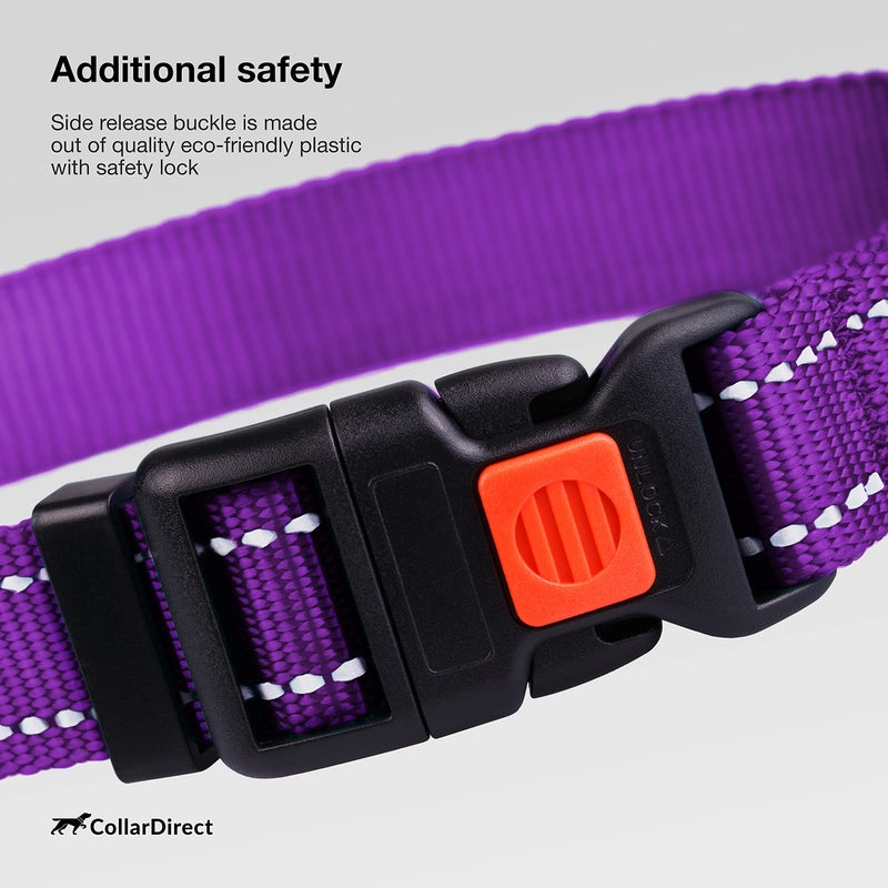 CollarDirect Reflective Dog Collar for a Small, Medium, Large Dog or Puppy with a Quick Release Buckle - Boy and Girl - Nylon Suitable for Swimming (12-16 Inch, Purple) - Image 4